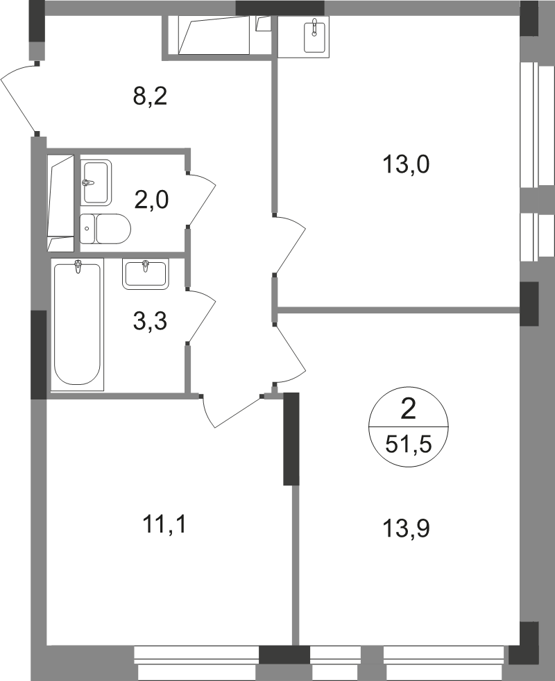 2 ккв 51,5 м²