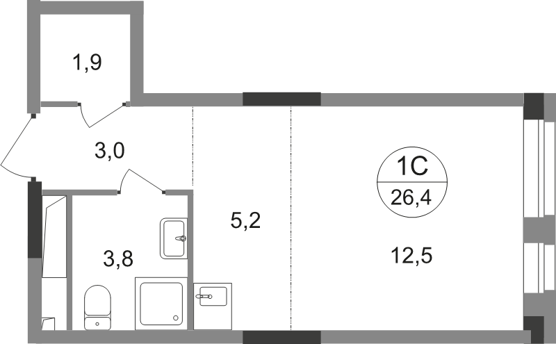 Студия 26,4 м²