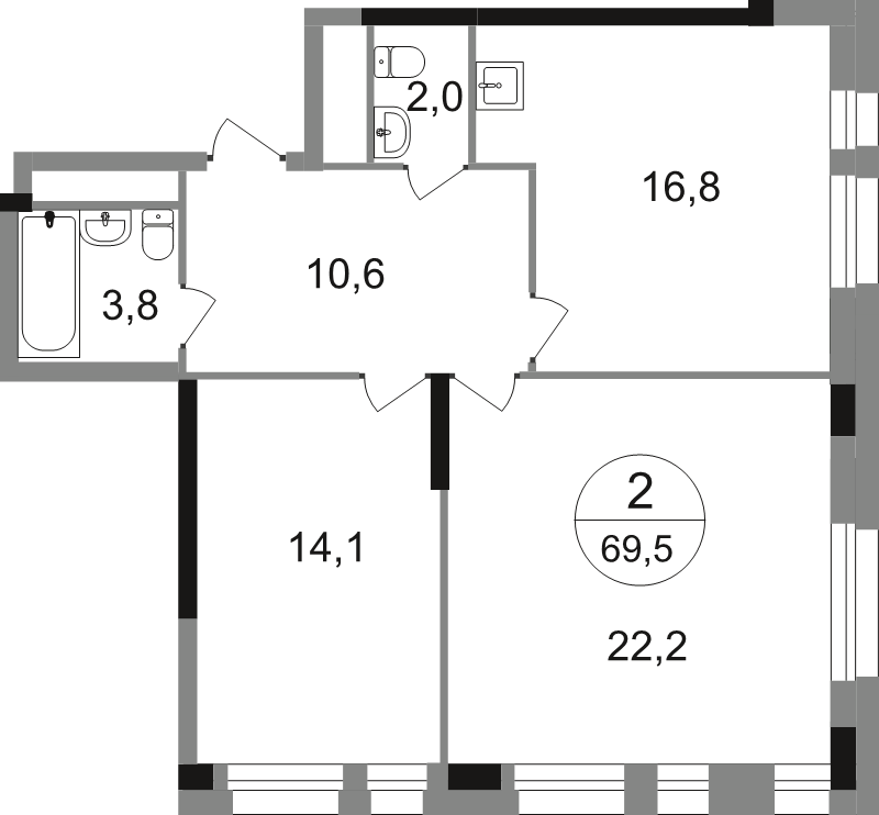 3 ккв (Евро) 69,5 м²