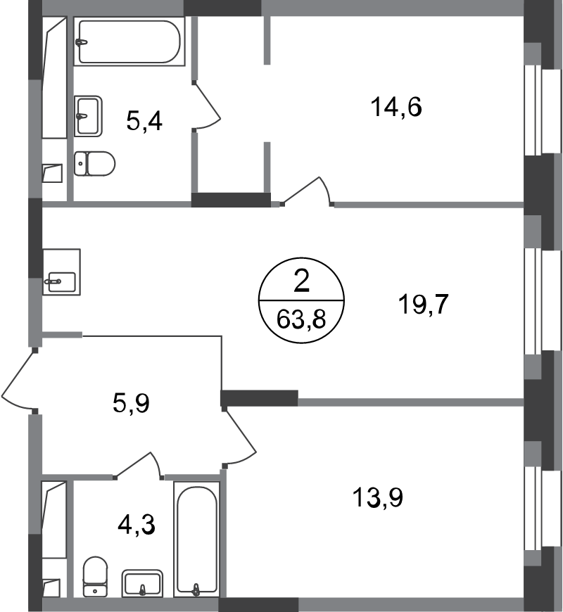 3 ккв (Евро) 63,8 м²