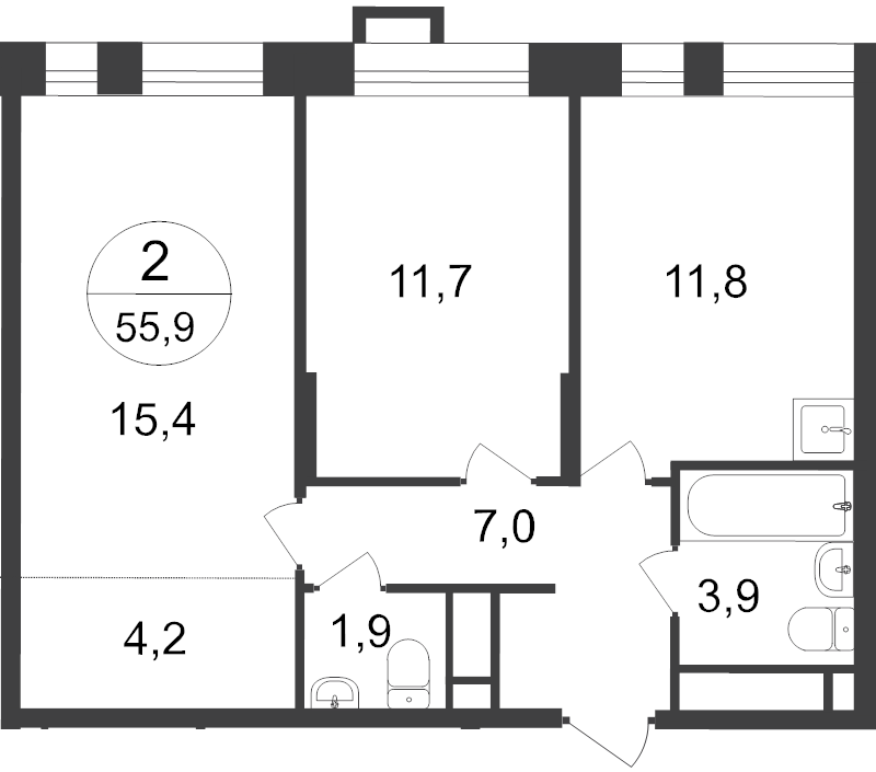 2 ккв 55,9 м²