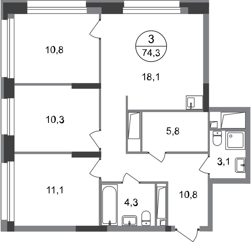 4 ккв (Евро) 74,3 м²