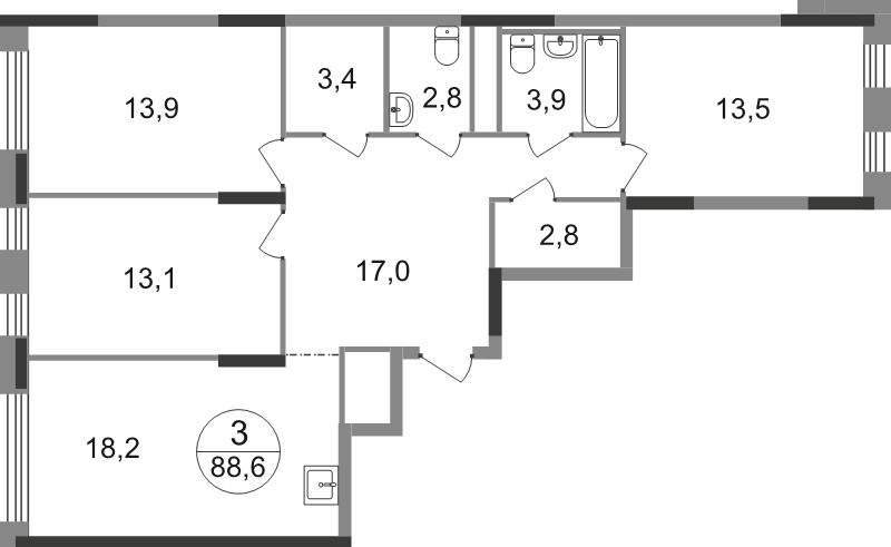 4 ккв (Евро) 88,6 м²