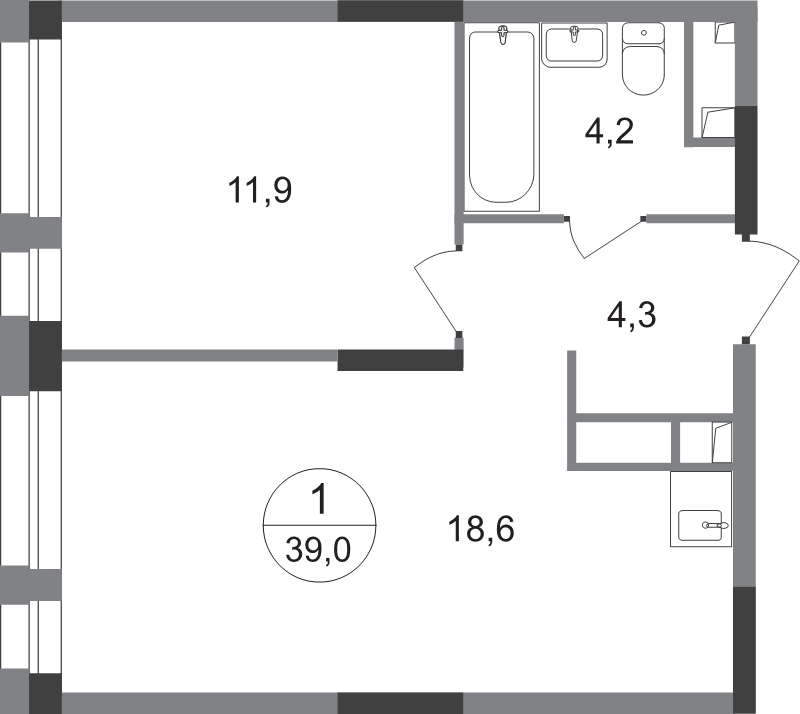 2 ккв (Евро) 39 м²