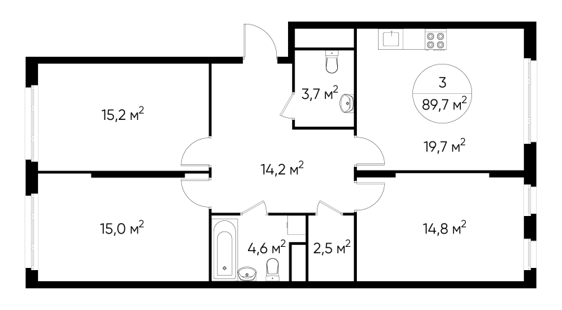 4 ккв (Евро) 89,7 м²