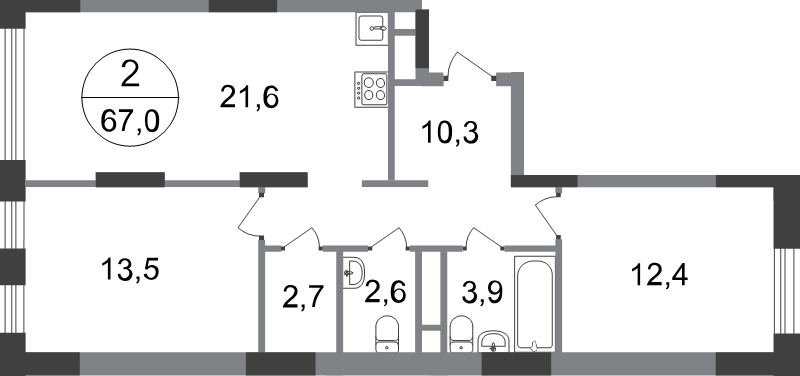 3 ккв (Евро) 67 м²