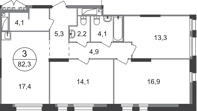 4 ккв (Евро) 82,3 м²