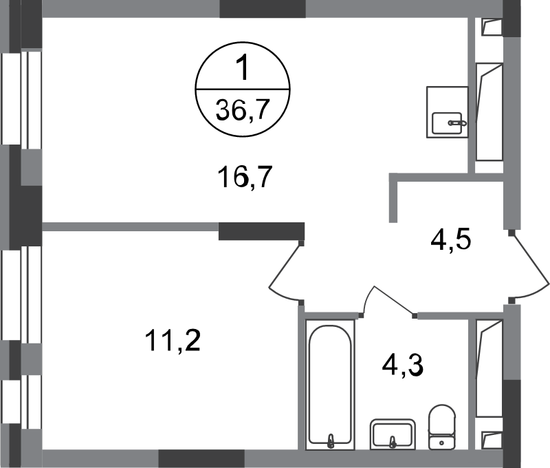 2 ккв (Евро) 36,7 м²