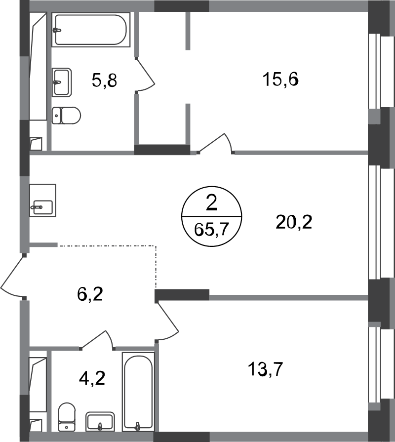 3 ккв (Евро) 65,7 м²