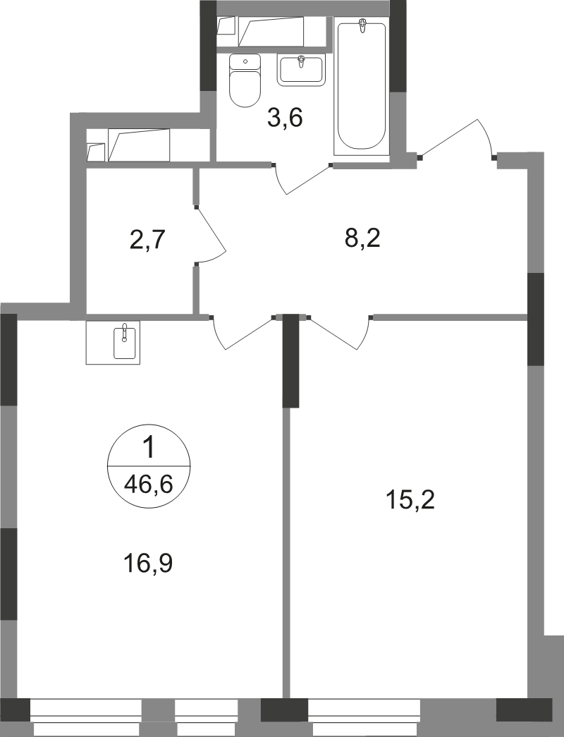 2 ккв (Евро) 46,6 м²