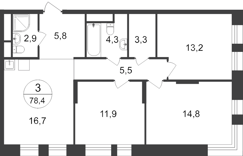 4 ккв (Евро) 76,3 м²