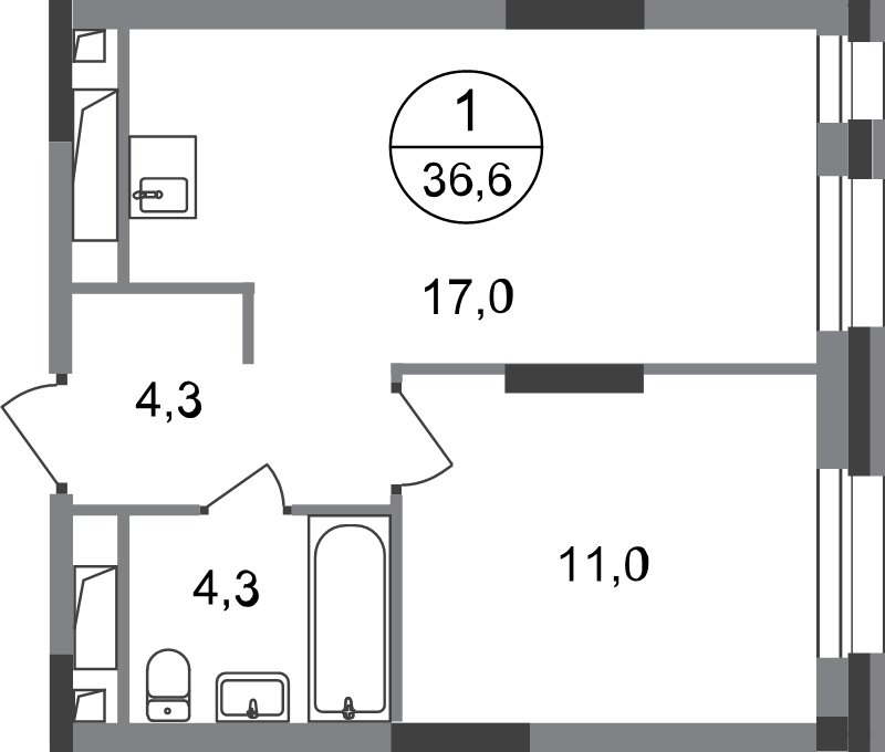 2 ккв (Евро) 36,6 м²