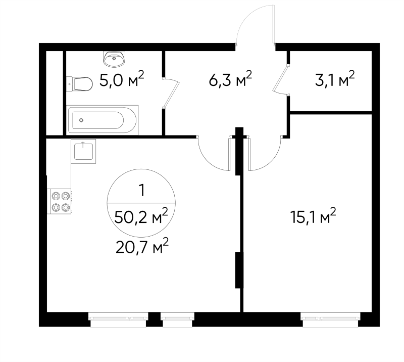 2 ккв (Евро) 50,2 м²