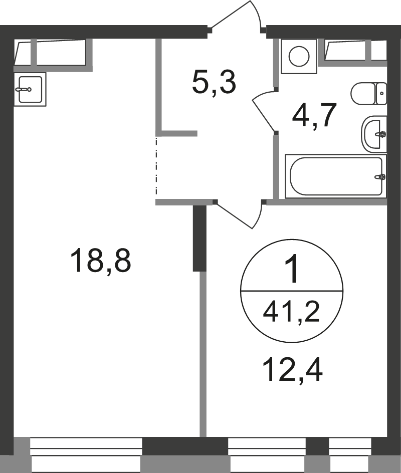 2 ккв (Евро) 41,2 м²