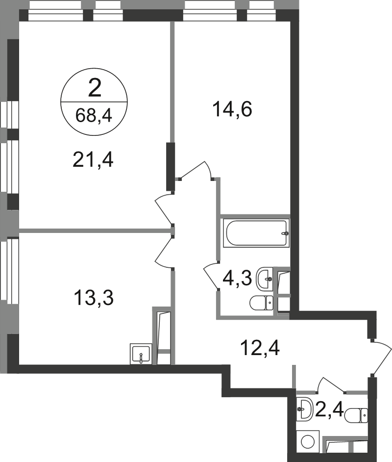 2 ккв 68,4 м²