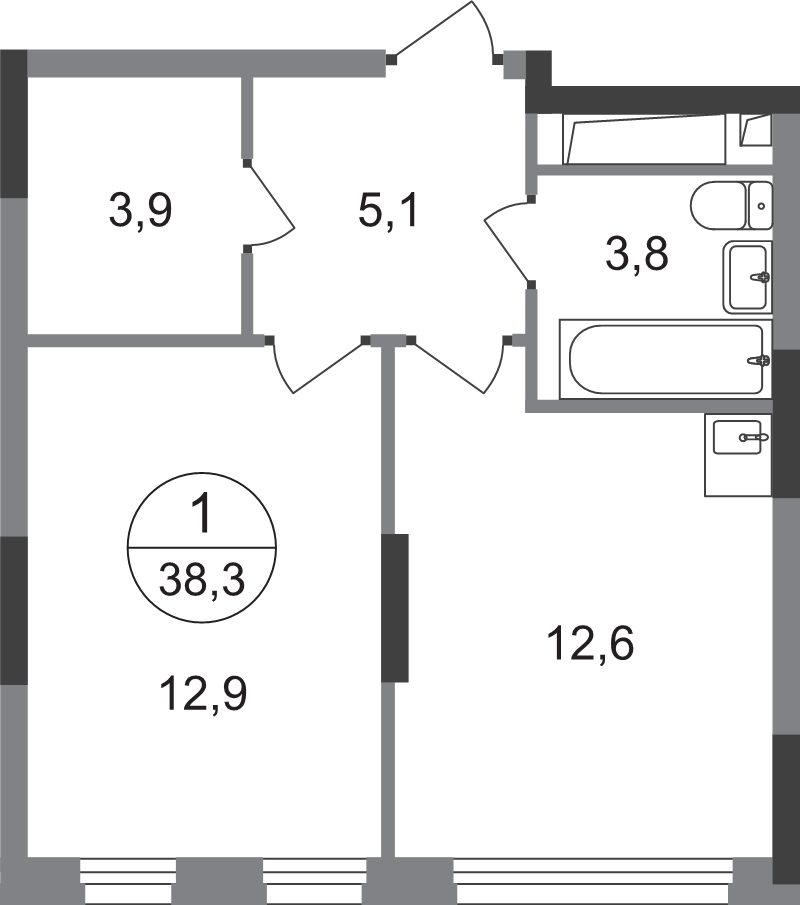 1 ккв 38,3 м²