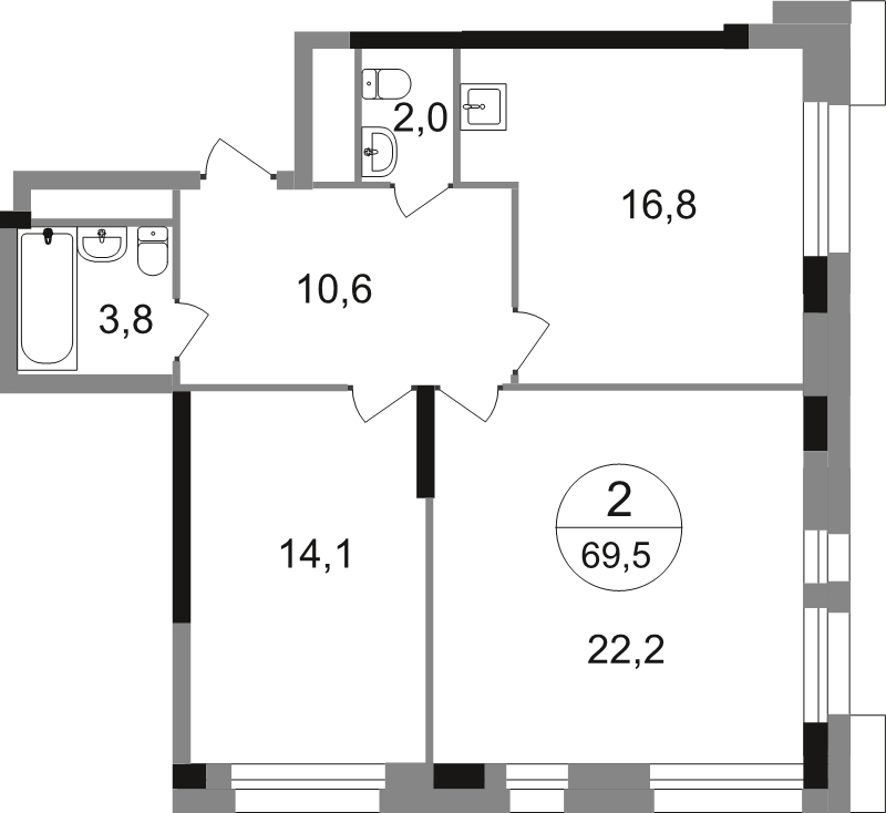 3 ккв (Евро) 69,5 м²