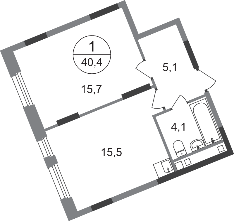 2 ккв (Евро) 40,4 м²