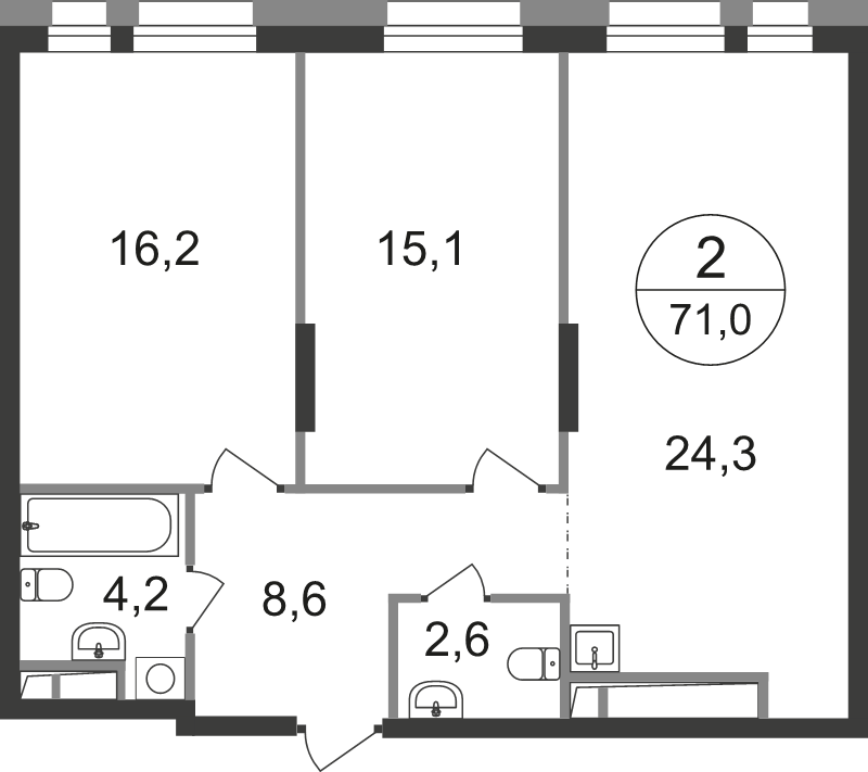 3 ккв (Евро) 71 м²