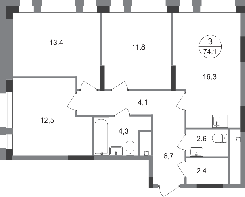 4 ккв (Евро) 74,1 м²