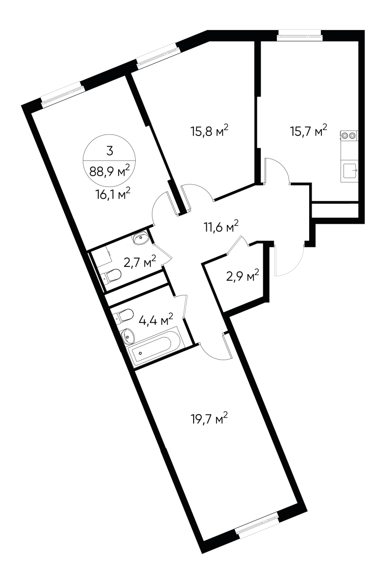 4 ккв (Евро) 88,9 м²