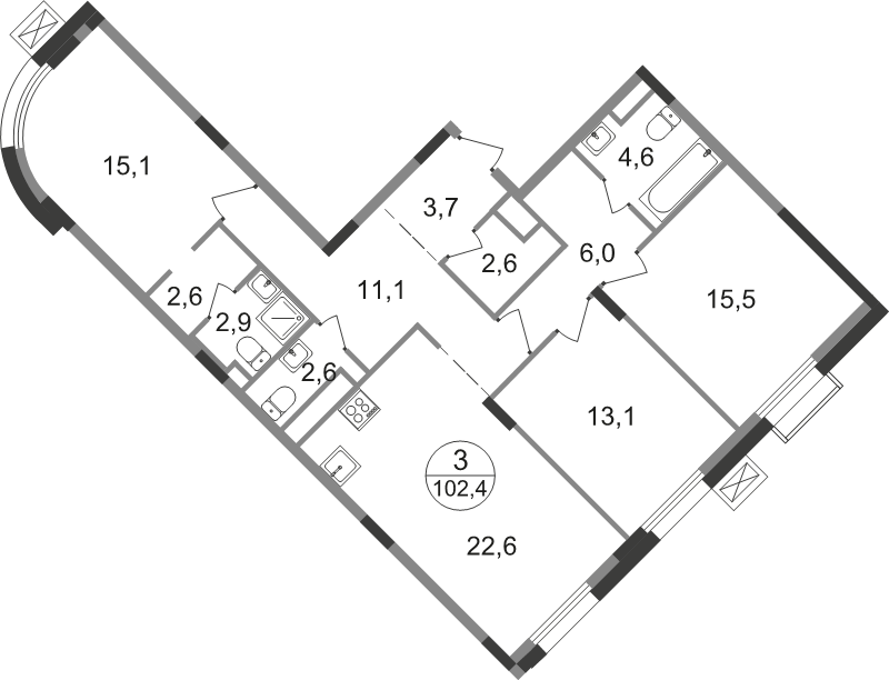 4 ккв (Евро) 102,4 м²