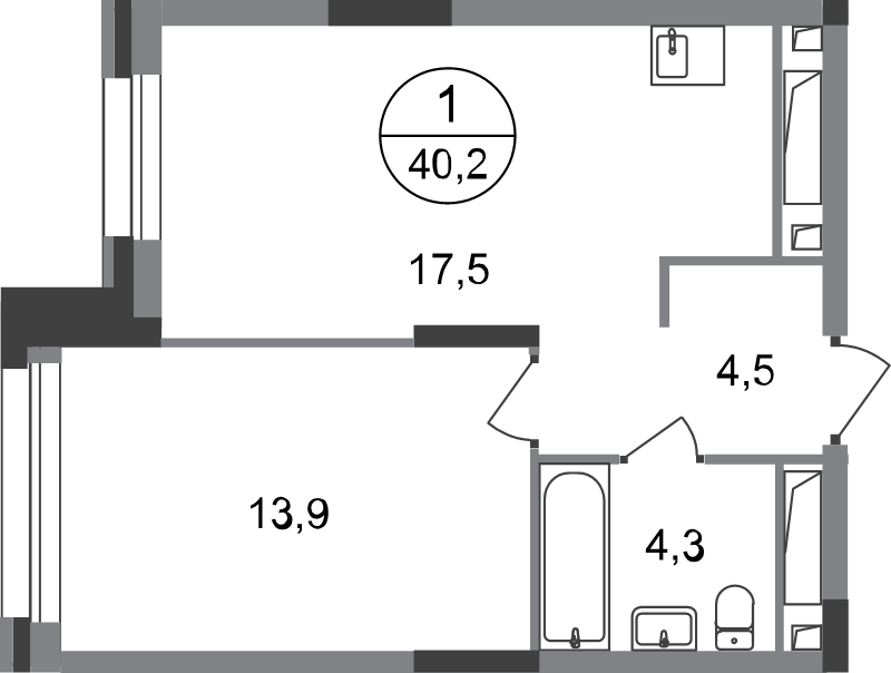 2 ккв (Евро) 40,2 м²