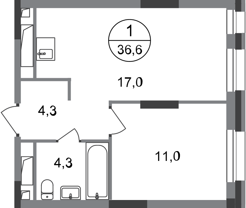 2 ккв (Евро) 36,6 м²