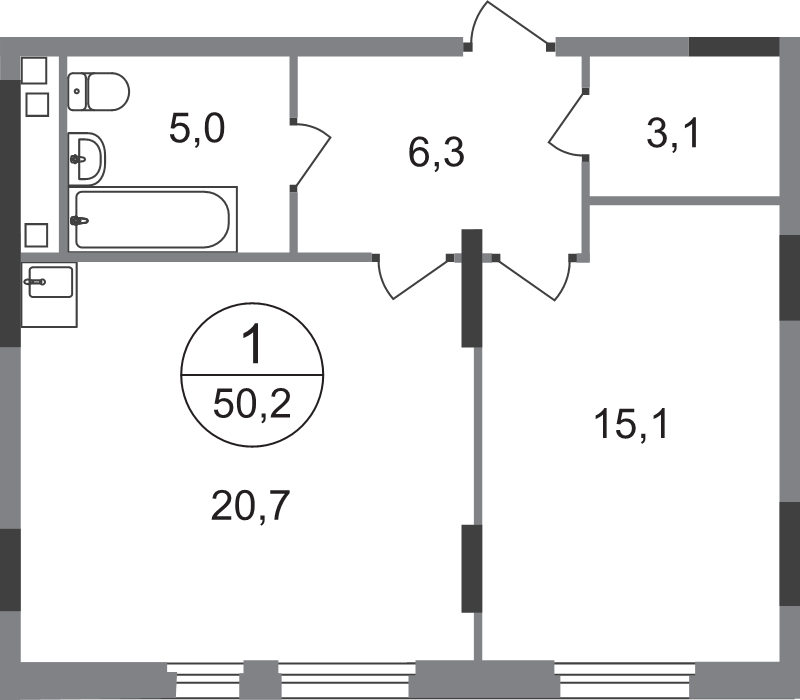 2 ккв (Евро) 50,2 м²