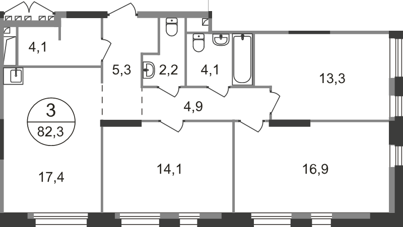 4 ккв (Евро) 82,3 м²
