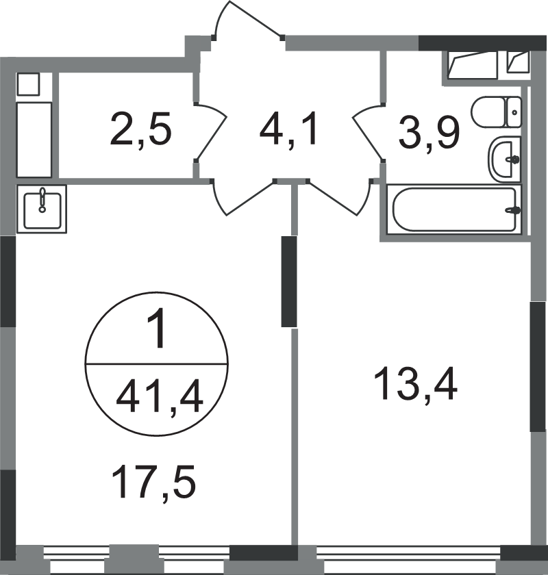 2 ккв (Евро) 41,4 м²
