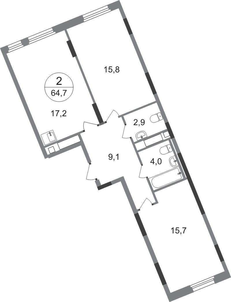 3 ккв (Евро) 64,7 м²