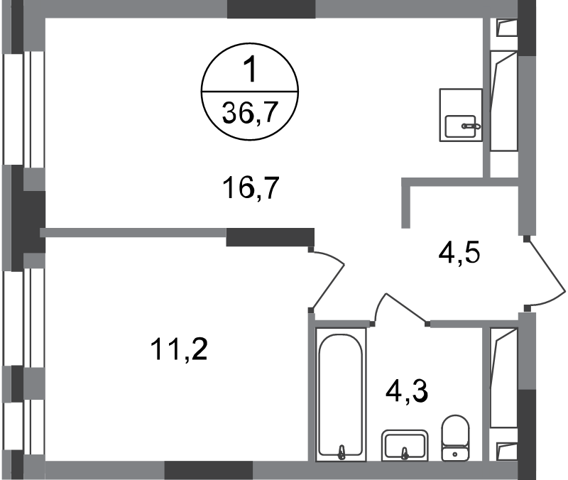 2 ккв (Евро) 36,7 м²