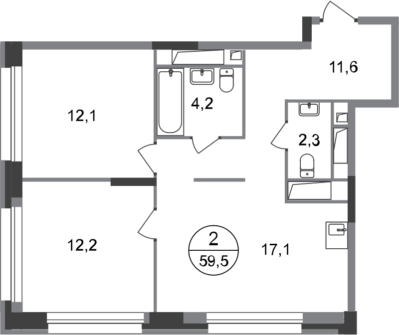 3 ккв (Евро) 59,5 м²