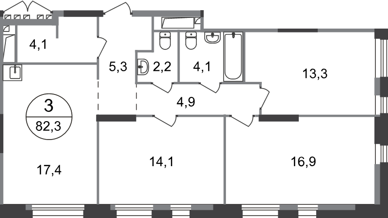 4 ккв (Евро) 82,3 м²