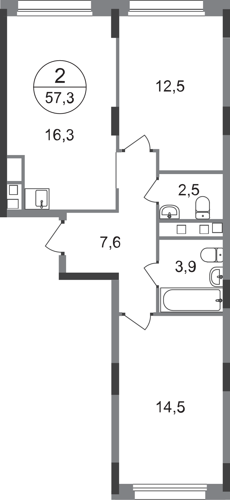 3 ккв (Евро) 57,3 м²