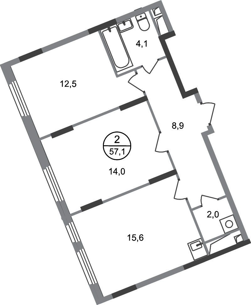 2 ккв 57,1 м²