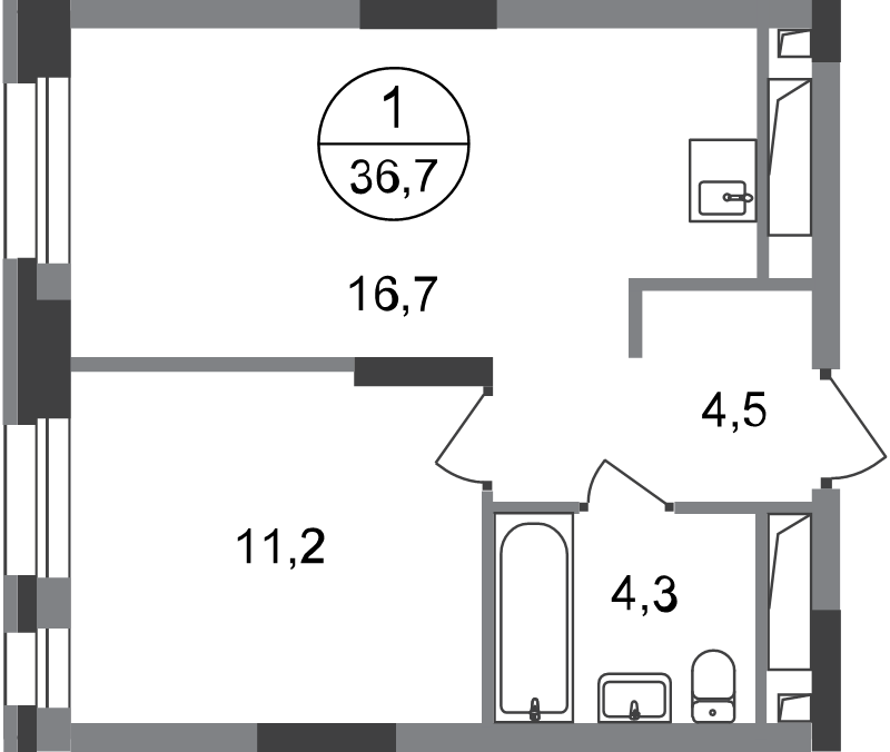 2 ккв (Евро) 36,7 м²