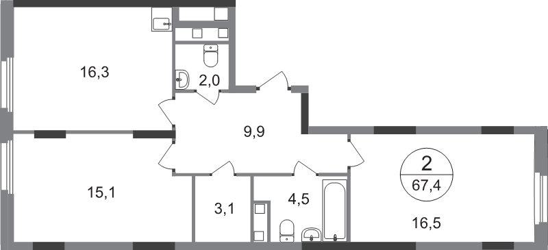 3 ккв (Евро) 67,4 м²