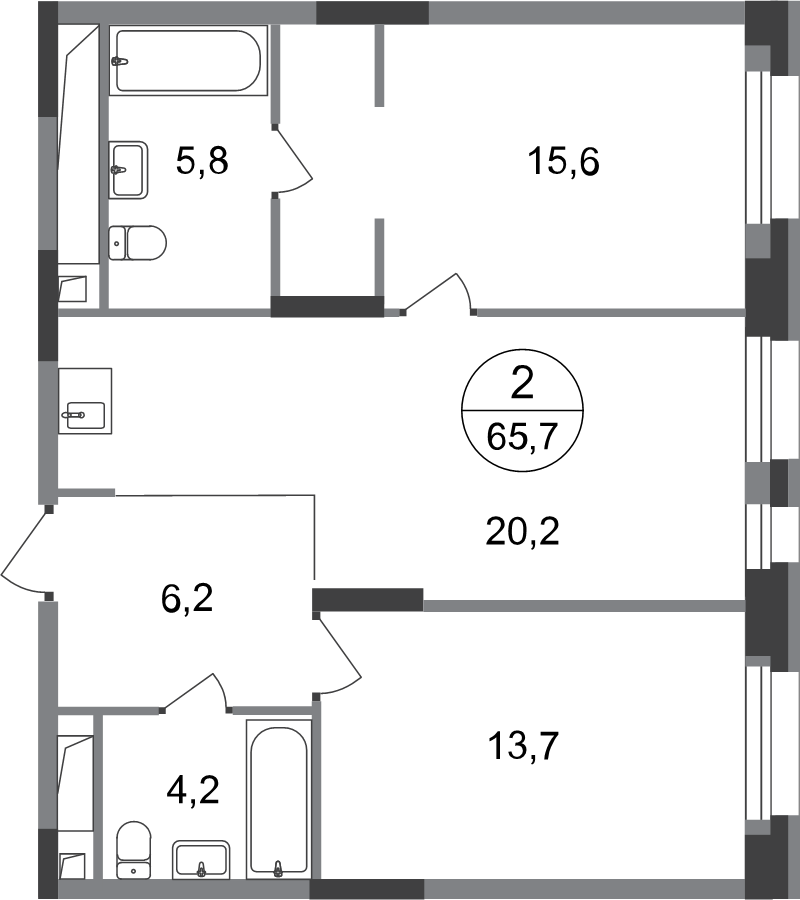 3 ккв (Евро) 65,7 м²