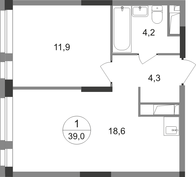 2 ккв (Евро) 39 м²