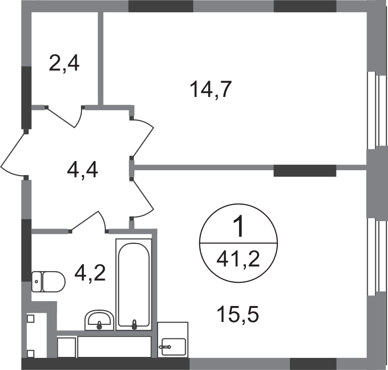 2 ккв (Евро) 41,2 м²
