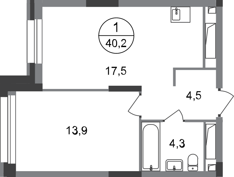 2 ккв (Евро) 40,2 м²