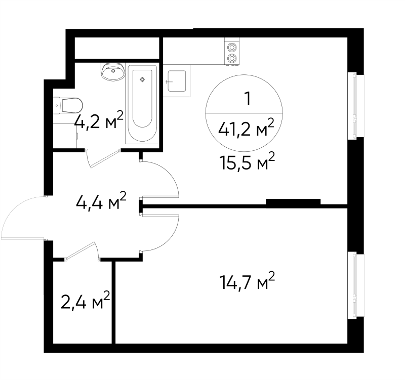 2 ккв (Евро) 41,2 м²