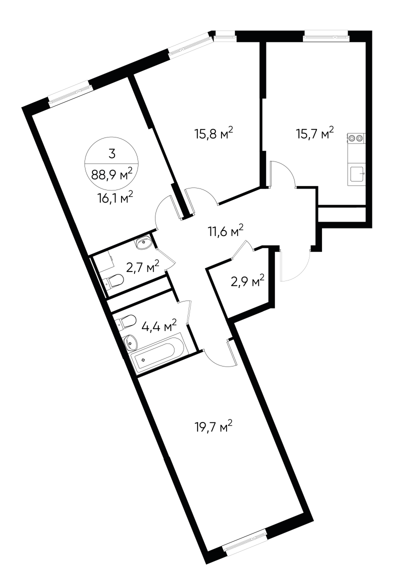4 ккв (Евро) 88,9 м²