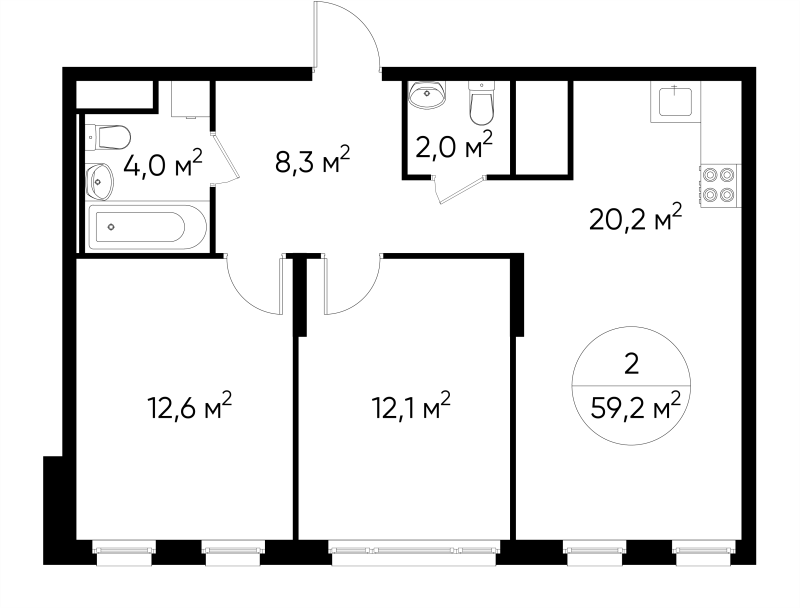 3 ккв (Евро) 59,2 м²