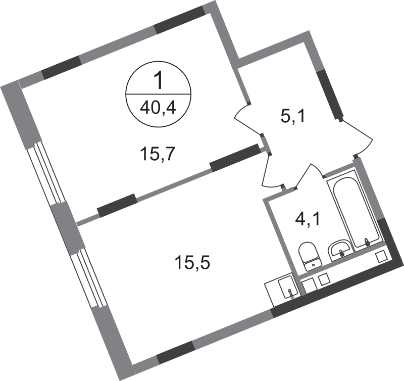 2 ккв (Евро) 40,4 м²