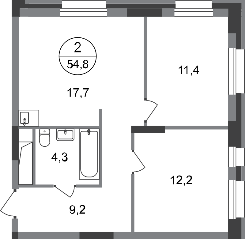 3 ккв (Евро) 54,8 м²