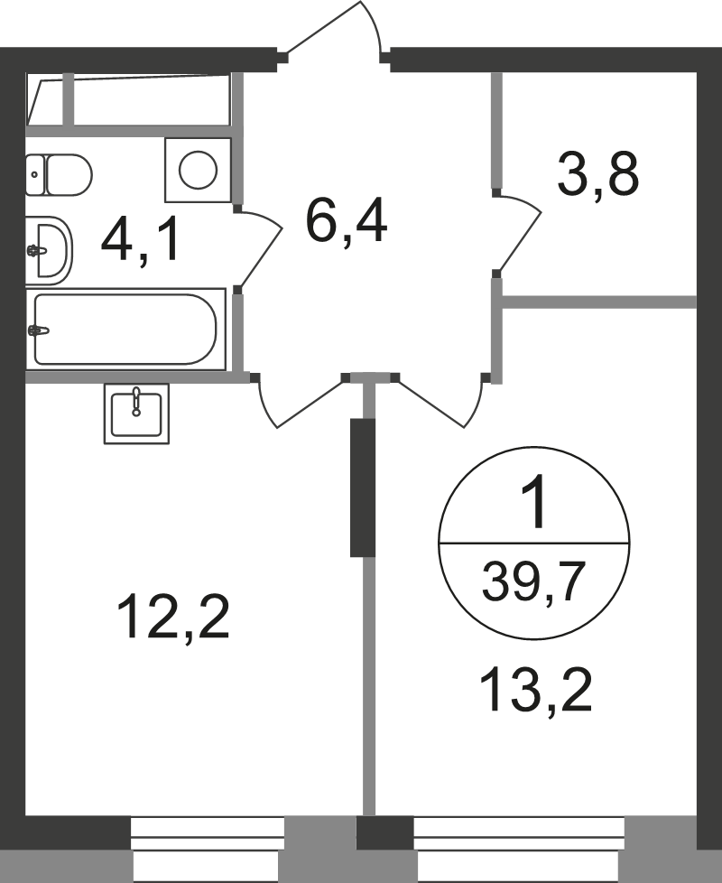 1 ккв 39,7 м²