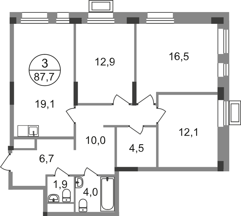 4 ккв (Евро) 87,7 м²